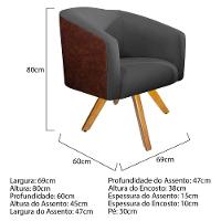 Kit 02 Poltronas Base Giratória Nozes E Linho Chumbo