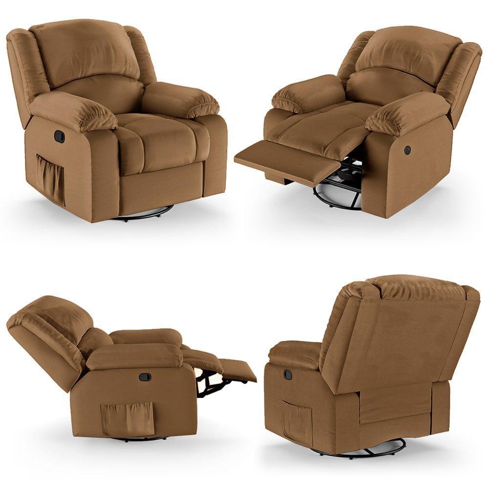 Poltrona Do Papai Reclinável Sala De Cinema Madrid Glider Manual Giratória Massagem Usb Pu Caramelo - 2