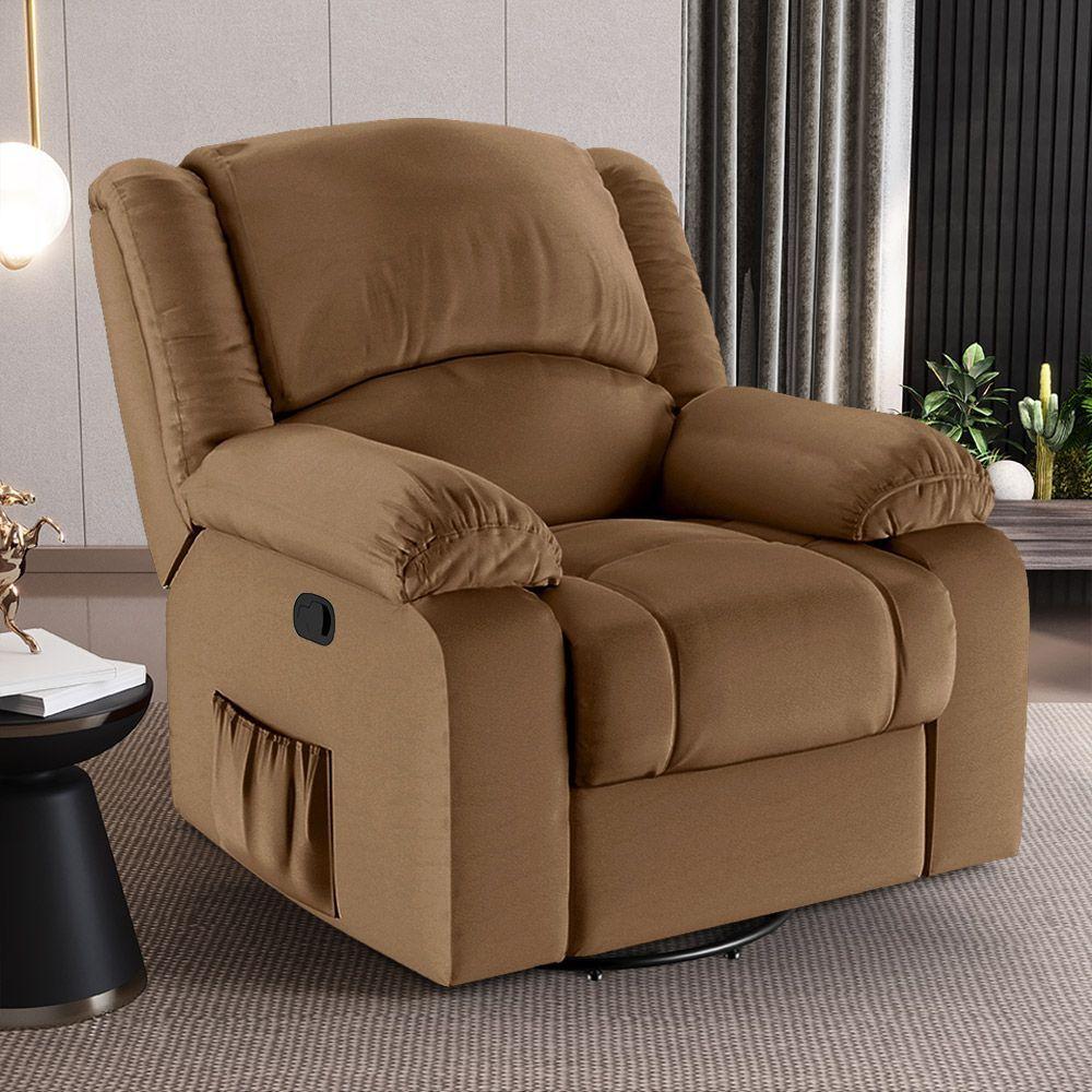Poltrona Do Papai Reclinável Sala De Cinema Madrid Glider Manual Giratória Massagem Usb Pu Caramelo - 4