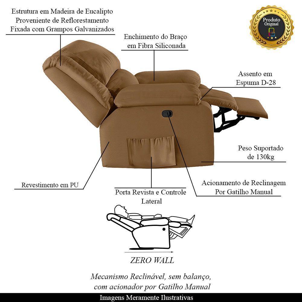 Poltrona Do Papai Reclinável Sala De Cinema Madrid Manual Pu Caramelo G23 - 7