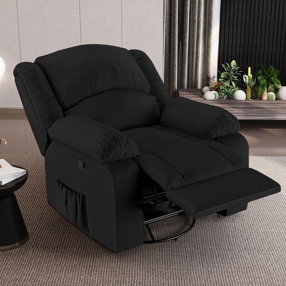 Poltrona Do Papai Reclinável Sala De Cinema Madrid Glider Manual Giratória Massagem Usb Pu Preto G23 - 1