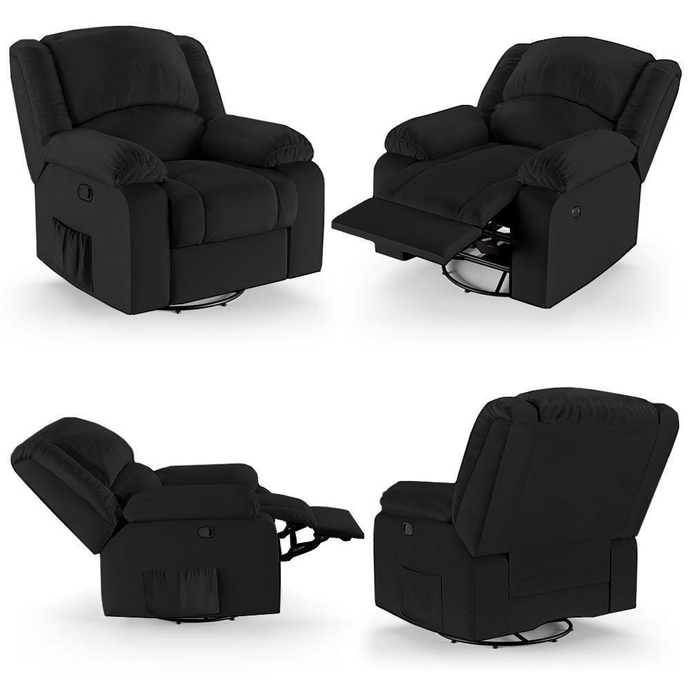 Poltrona Do Papai Reclinável Sala De Cinema Madrid Glider Manual Giratória Massagem Usb Pu Preto G23 - 2