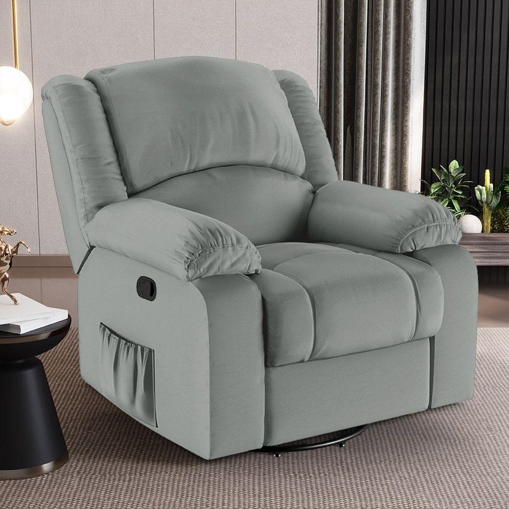 Poltrona Do Papai Reclinável Sala De Cinema Madrid Glider Manual Giratória Massagem Usb Pu Cinza G23 - 2