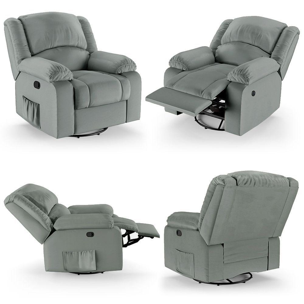 Poltrona Do Papai Reclinável Sala De Cinema Madrid Glider Manual Giratória Massagem Usb Pu Cinza G23 - 3