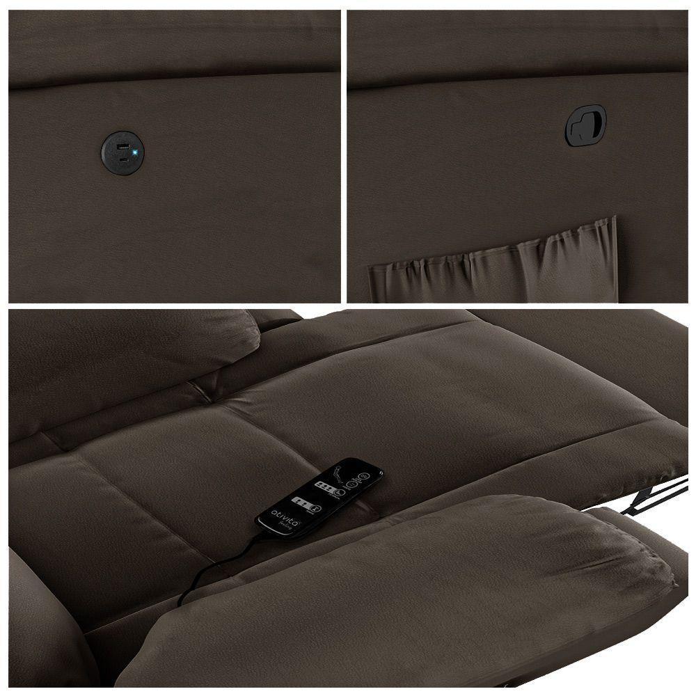 Poltrona Do Papai Reclinável Sala De Cinema Madrid Glider Manual Giratória Massagem Usb Pu Marrom - 2