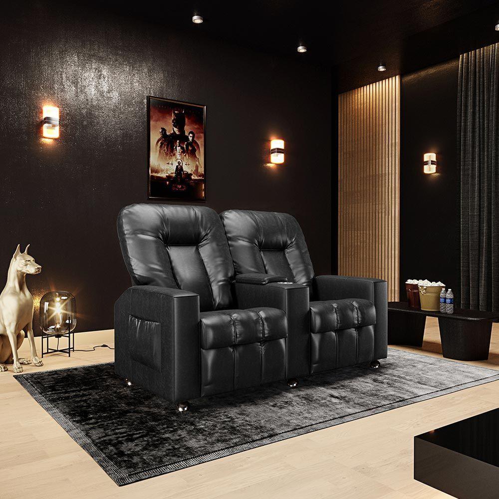 Poltrona Do Papai Reclinável 2 Lugares Sala De Cinema Pequim Manual Pu Preto G23 - Gran Belo - 1