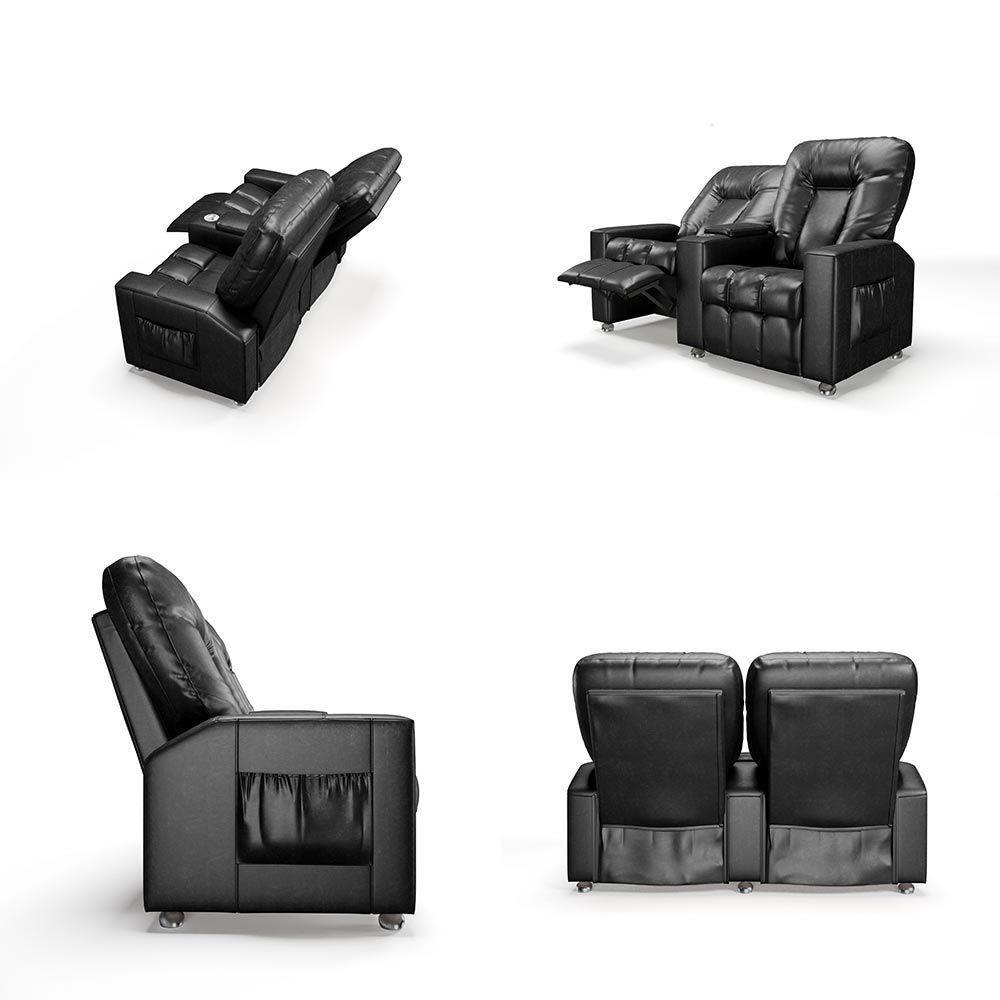 Poltrona Do Papai Reclinável 2 Lugares Sala De Cinema Pequim Manual Pu Preto G23 - Gran Belo - 2