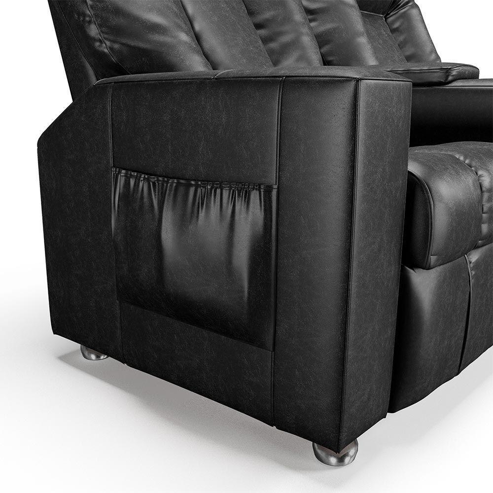 Poltrona Do Papai Reclinável 2 Lugares Sala De Cinema Pequim Manual Pu Preto G23 - Gran Belo - 4
