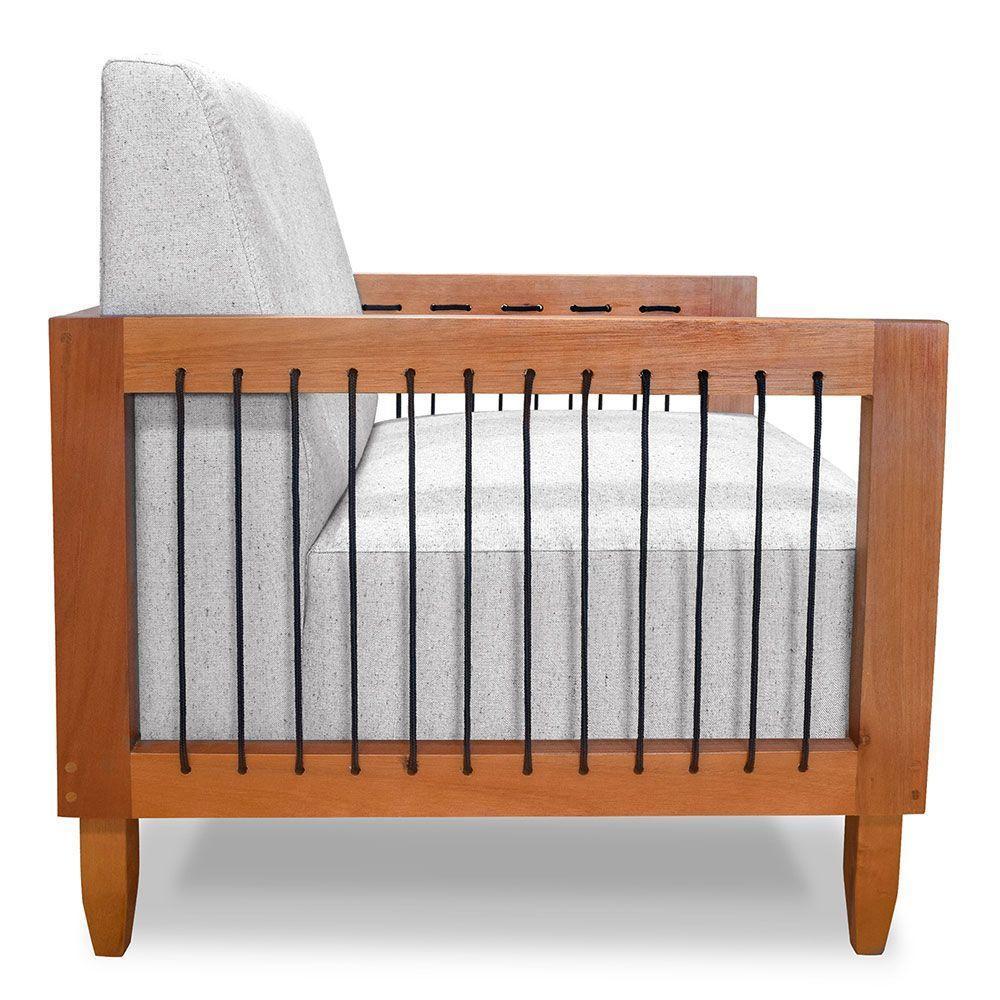 Kit 2 Poltronas Decorativa Marilia Linho Base Em Madeira Castanho - Pallazio Cor Cinza - 5