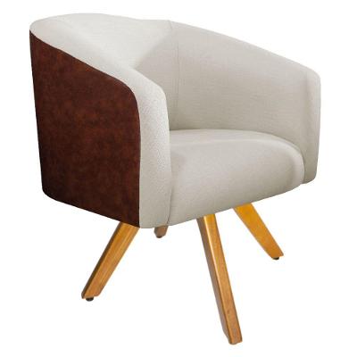 Kit 02 Poltronas Base Giratória Nozes E Linho Bege