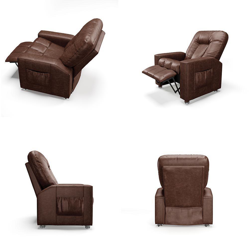 Poltrona Do Papai Reclinável Sala De Cinema Pequim Manual Pu Marrom G23 - Gran Belo - 4
