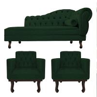 Kit Diva Recamier Diana 130Cm Lado Esquerdo E 02 Poltronas Classic Suede Verde - 1
