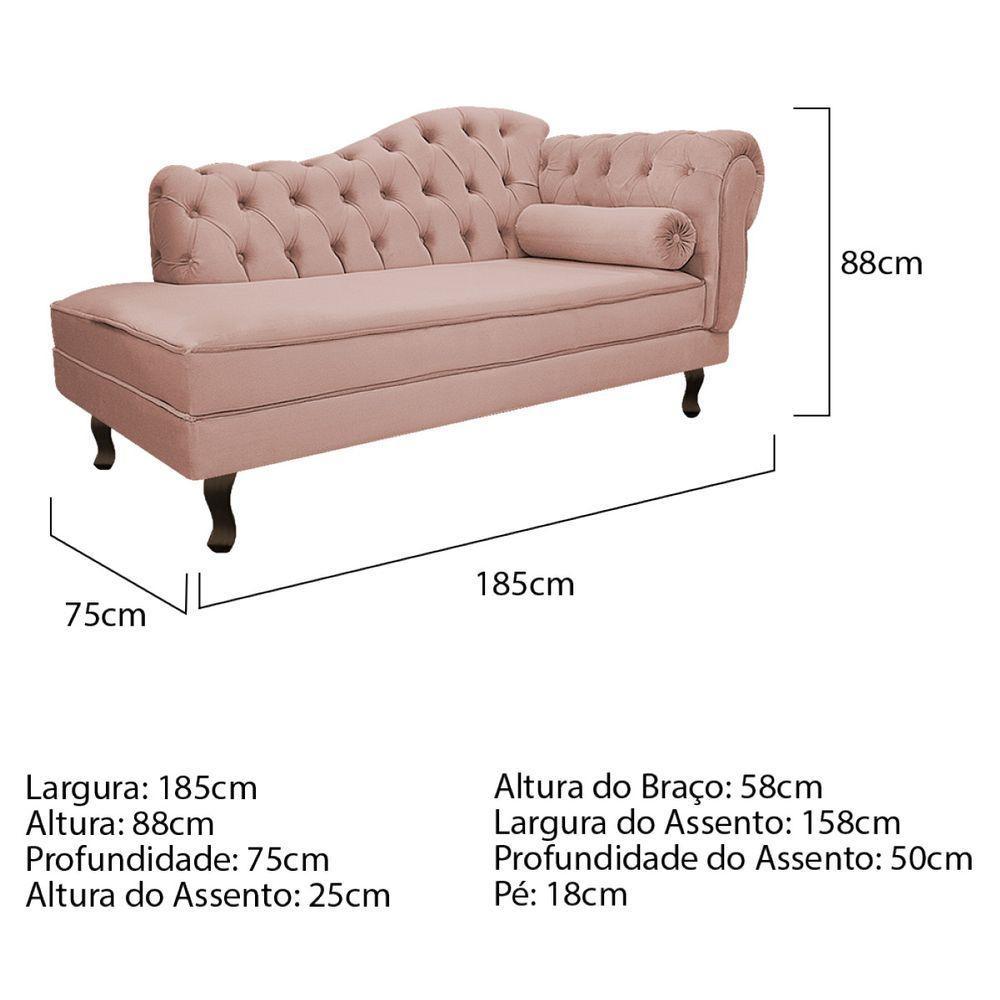 Kit Diva Recamier Diana 185Cm Lado Esquerdo E 02 Poltronas Classic Suede Rosê - 9