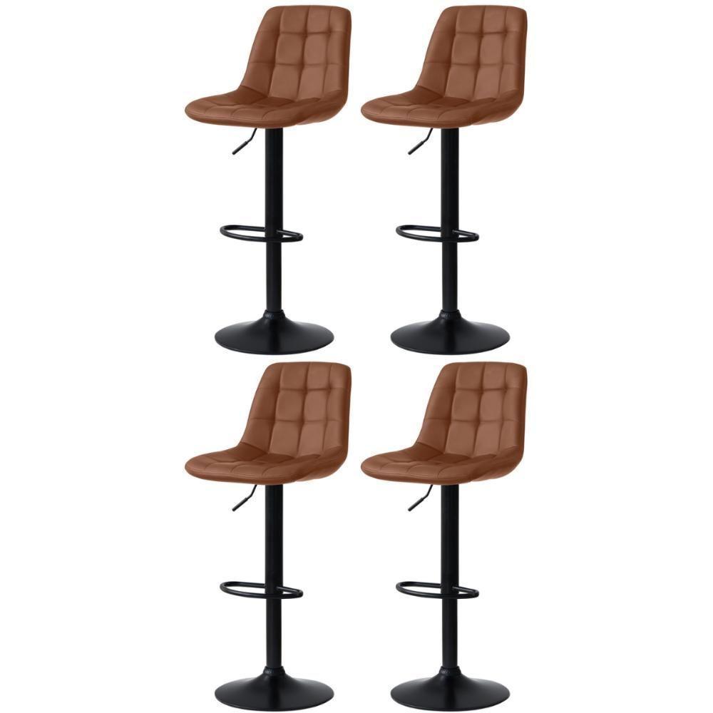 Kit 4 Banqueta Alta Elegance Estofada Com Base Giratória E Regulagem De Altura - Marrom - 1