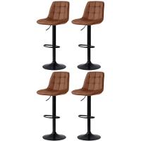 Kit 4 Banqueta Alta Elegance Estofada Com Base Giratória E Regulagem De Altura - Marrom - 1
