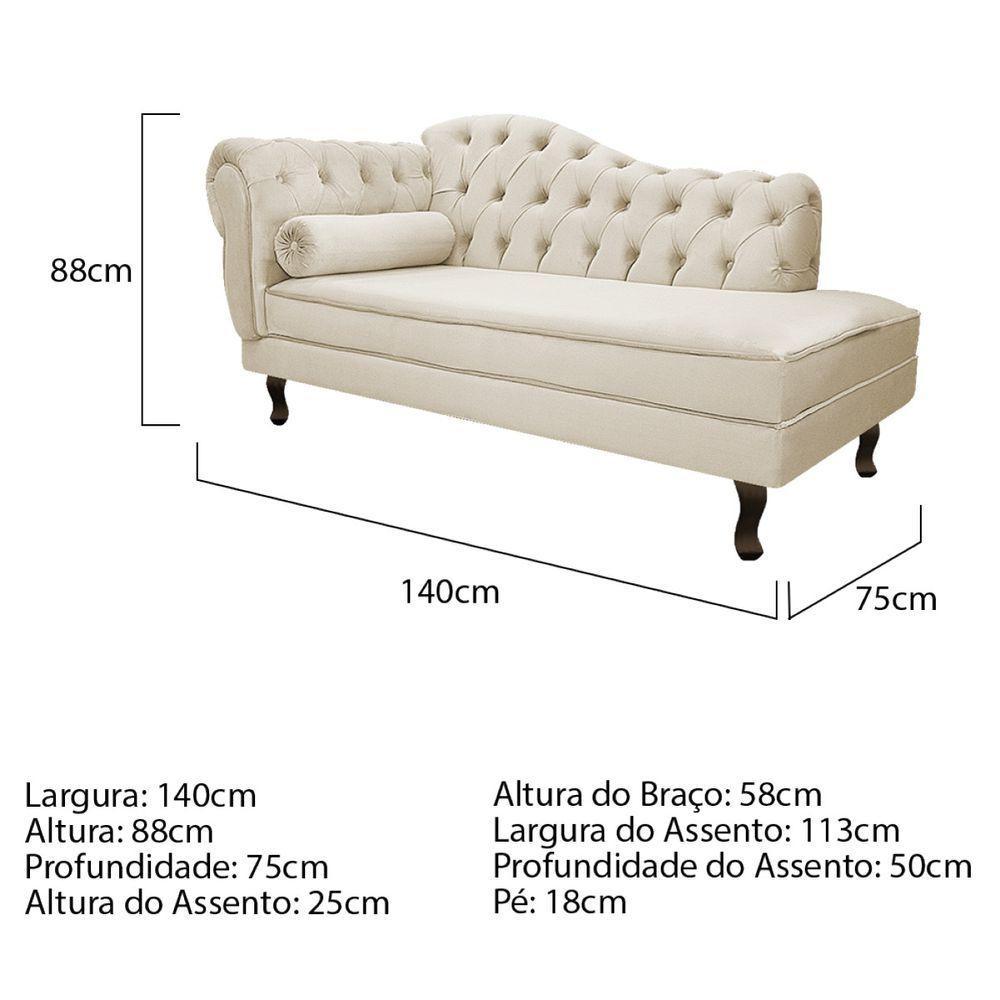 Kit Diva Recamier Diana 140Cm Lado Direito E 02 Poltronas Classic Suede Bege - 6