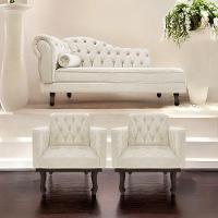 Kit Diva Recamier Diana 140Cm Lado Direito E 02 Poltronas Classic Suede Bege - 7