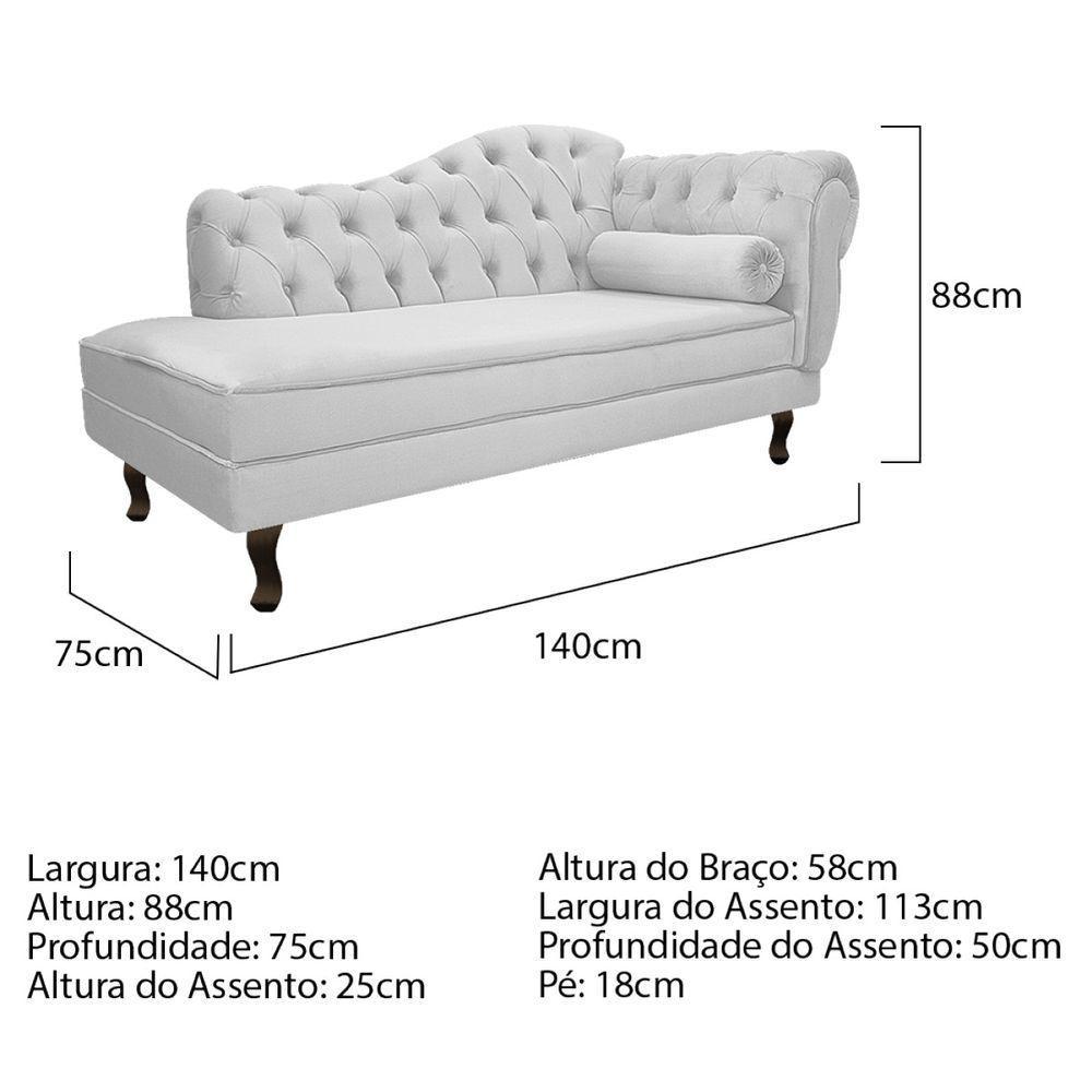 Kit Diva Recamier Diana 140Cm Lado Esquerdo E 02 Poltronas Classic Suede Branco - 1