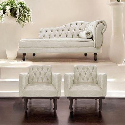 Kit Diva Recamier Diana 140Cm Lado Esquerdo E 02 Poltronas Classic Linho Bege