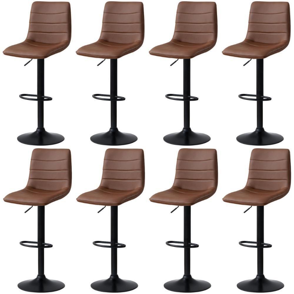 Kit 8 Banqueta Alta Estilo Estofada Com Base Giratória E Regulagem De Altura - Marrom - 1