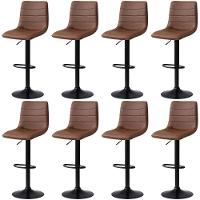 Kit 8 Banqueta Alta Estilo Estofada Com Base Giratória E Regulagem De Altura - Marrom - 1