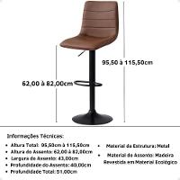 Kit 8 Banqueta Alta Estilo Estofada Com Base Giratória E Regulagem De Altura - Marrom - 3