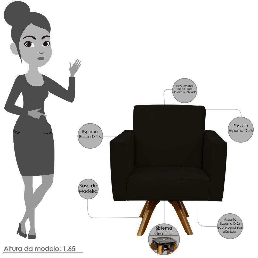 Kit 02 Poltronas Giratória Base De Madeira Suede Preto - 7