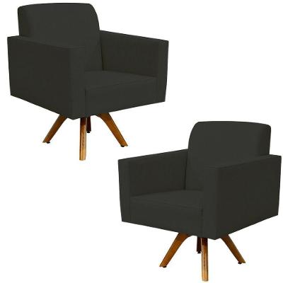 Kit 2 Poltronas Giratórias Helô L02 Suede Preto Lyam Decor