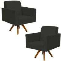 Kit 02 Poltronas Giratória Base De Madeira Suede Preto - 1