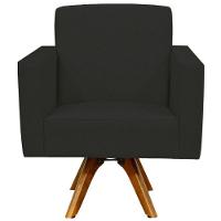 Kit 02 Poltronas Giratória Base De Madeira Suede Preto - 11