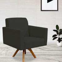 Kit 02 Poltronas Giratória Base De Madeira Suede Preto - 14