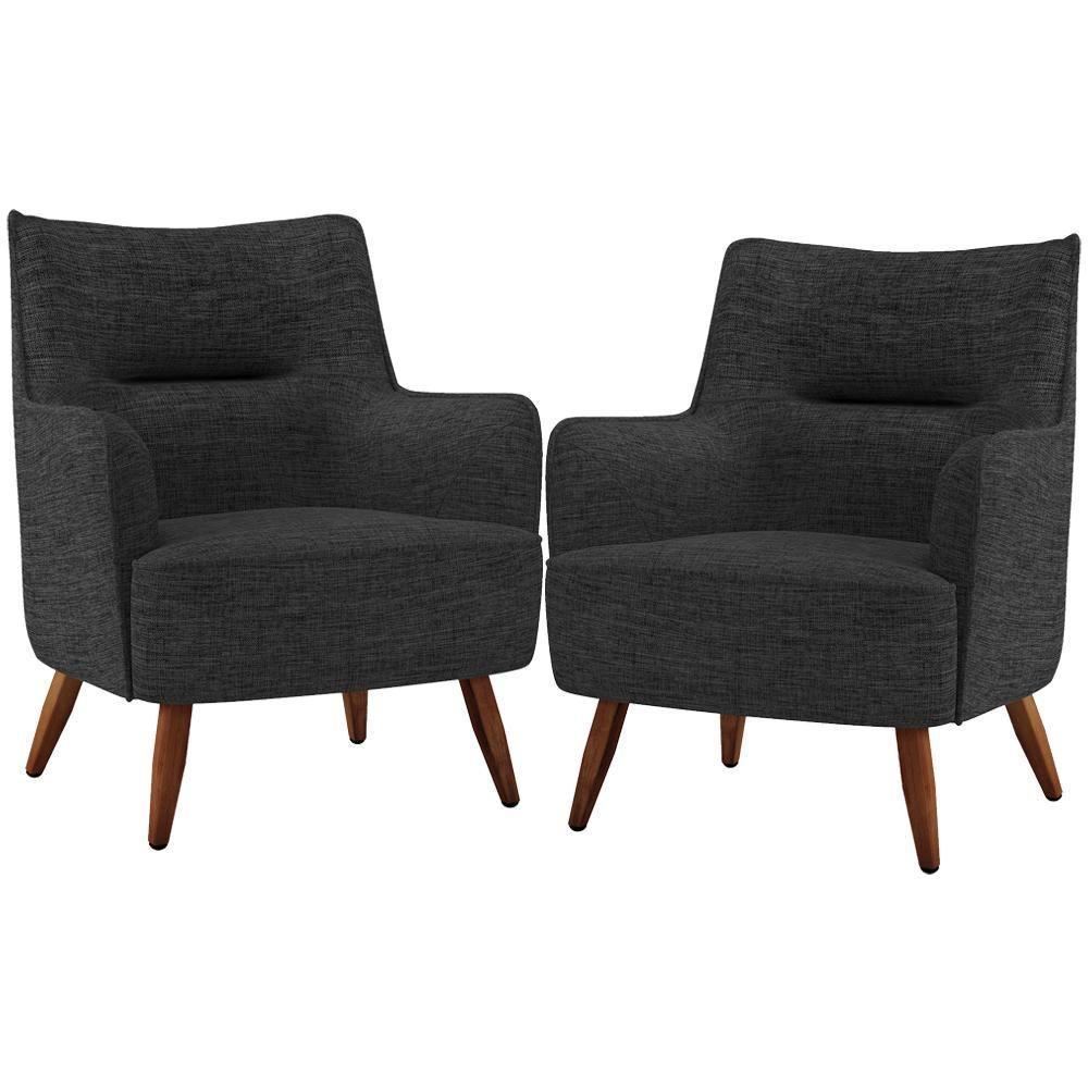 Kit 02 Poltronas Fixa Pés De Madeira Linho Chumbo D-465 - 1