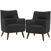 Kit 02 Poltronas Fixa Pés De Madeira Linho Chumbo D-465 - 1