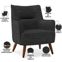 Kit 02 Poltronas Fixa Pés De Madeira Linho Chumbo D-465 - 6