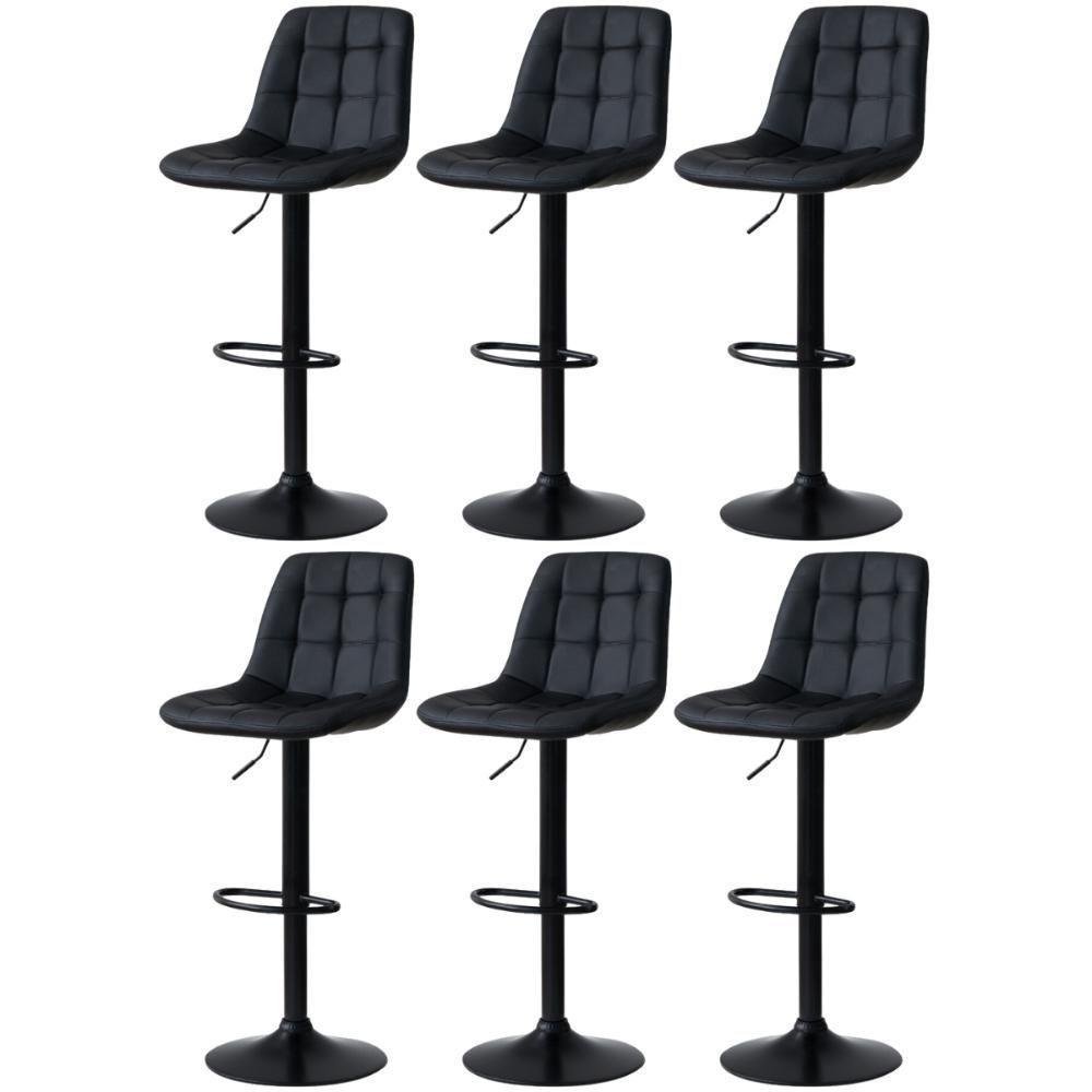 Kit 6 Banqueta Alta Elegance Estofada Com Base Giratória E Regulagem De Altura - Preto - 1