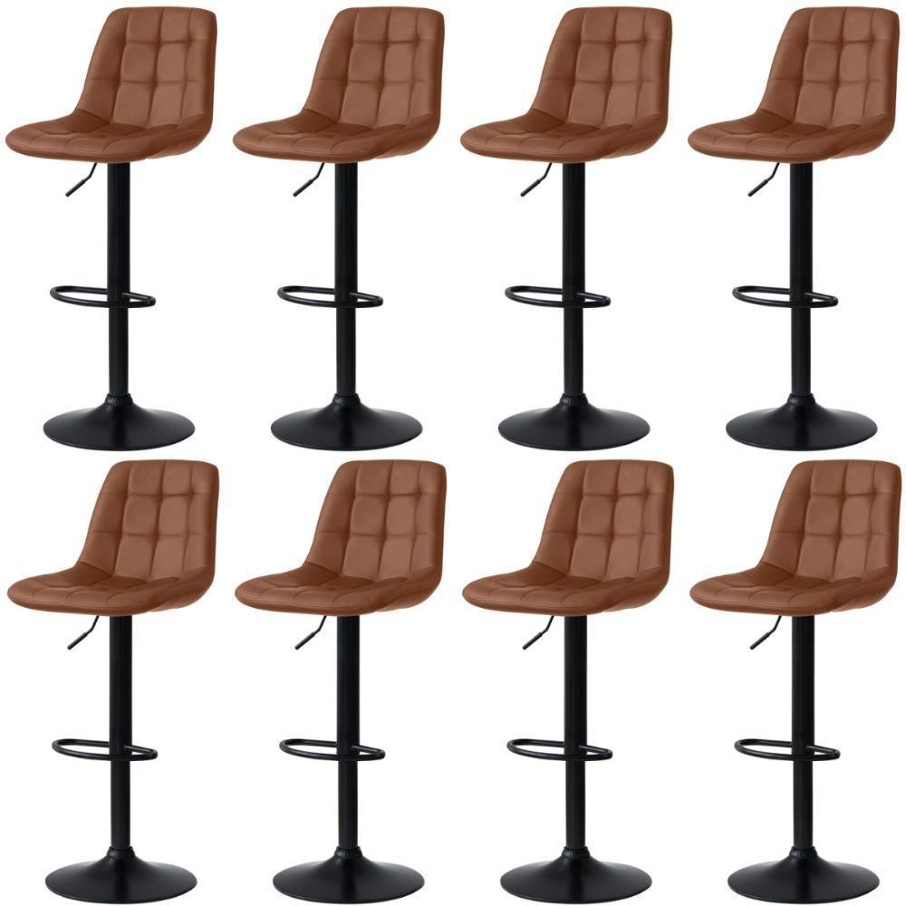 Kit 8 Banqueta Alta Elegance Estofada Com Base Giratória E Regulagem De Altura - Marrom - 1