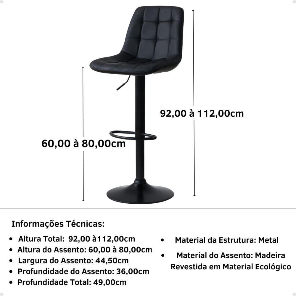 Kit 4 Banqueta Alta Elegance Estofada Com Base Giratória E Regulagem De Altura - Preto - 3