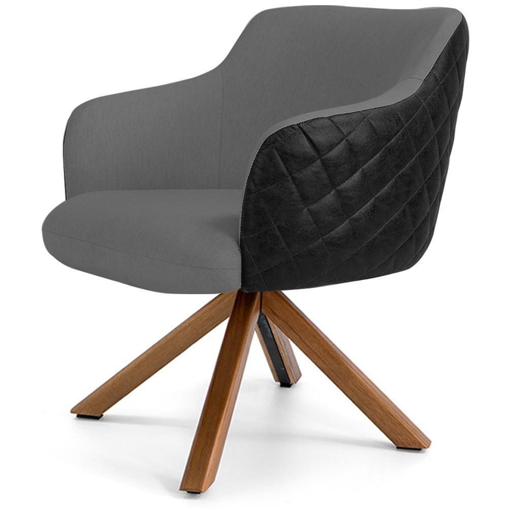 Poltrona Base Giratória Linho Cinza C-416 Corano Preto - 1