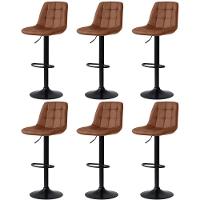 Kit 6 Banqueta Alta Elegance Estofada Com Base Giratória E Regulagem De Altura - Marrom - 1