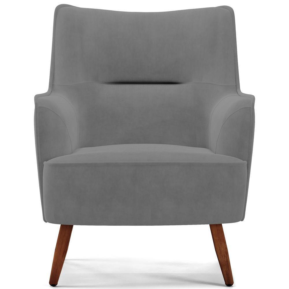 Kit 02 Poltronas Fixa Pés De Madeira Veludo Cinza C-317 - 4