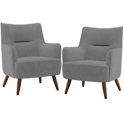 Kit 2 Poltronas Decorativas Fixa Isabella D02 Veludo Cinza Lyam Decor