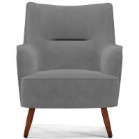 Kit 02 Poltronas Fixa Pés De Madeira Veludo Cinza C-317