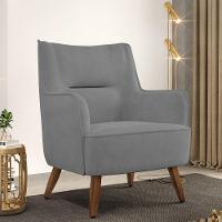 Kit 02 Poltronas Fixa Pés De Madeira Veludo Cinza C-317 - 8