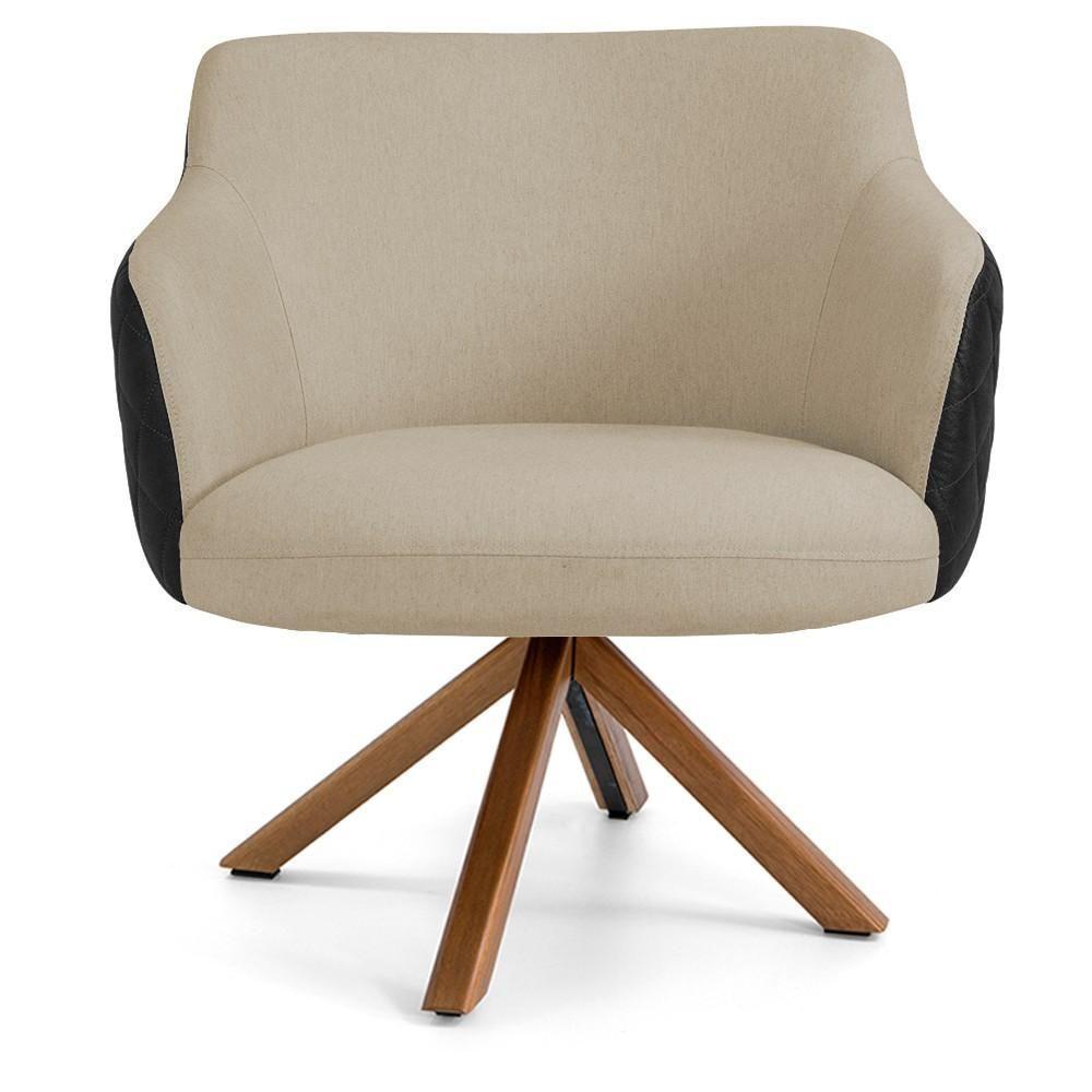 Poltrona Base Giratória Linho Bege C-129 Tressê Corano Preto - 6