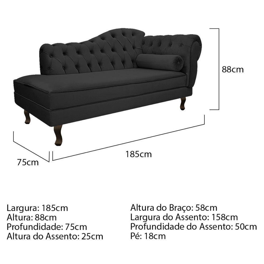 Kit Diva Recamier Diana 185Cm Lado Esquerdo E 02 Poltronas Classic Linho Cinza Escuro - 10