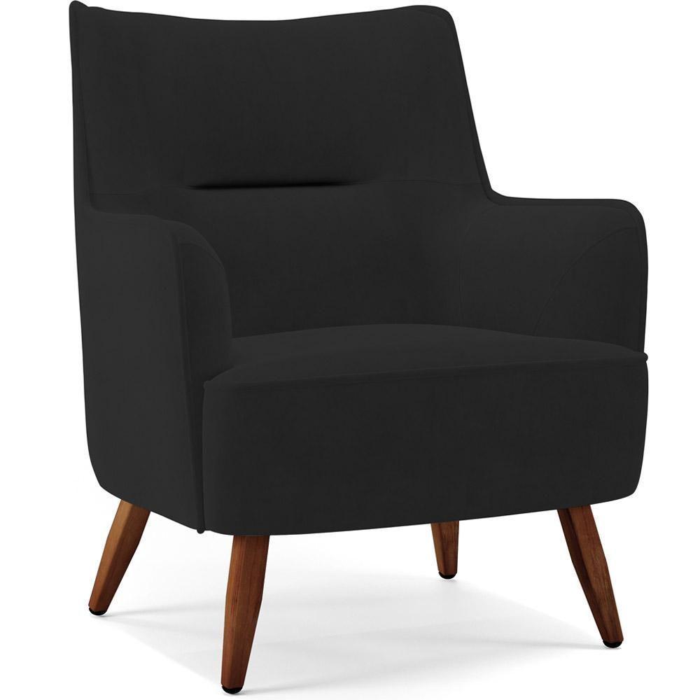 Kit 02 Poltronas Fixa Pés De Madeira Veludo Preto C-300 - 8