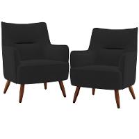 Kit 02 Poltronas Fixa Pés De Madeira Veludo Preto C-300 - 1