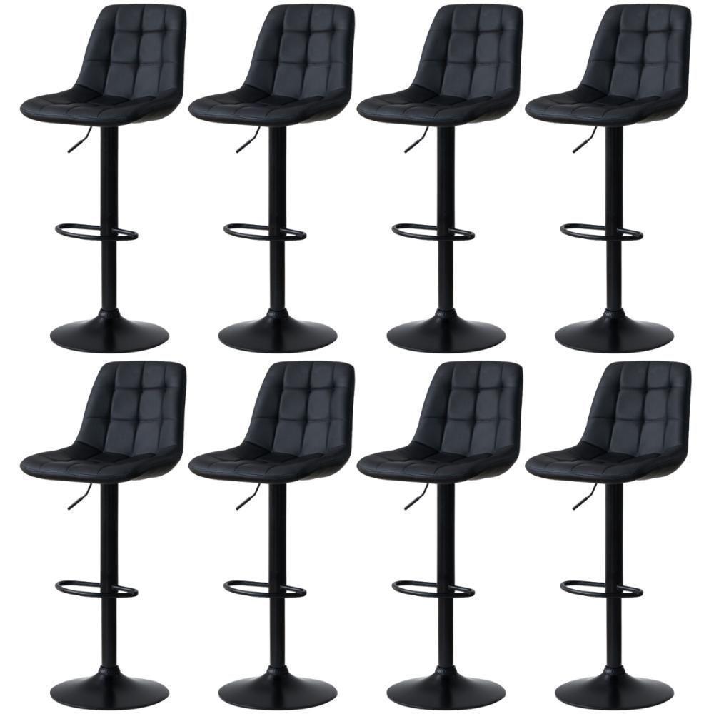 Kit 8 Banqueta Alta Elegance Estofada Com Base Giratória E Regulagem De Altura - Preto - 1