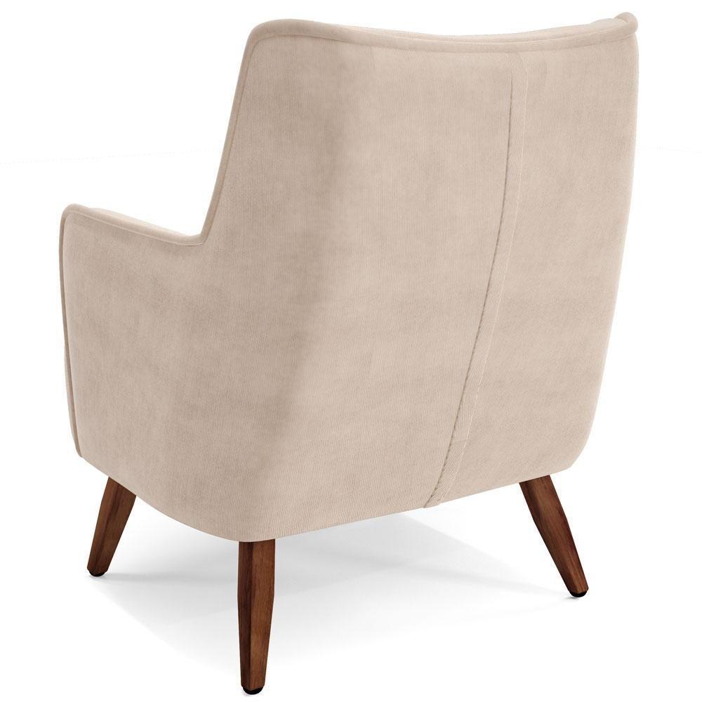 Kit 02 Poltronas Fixa Pés De Madeira Veludo Bege C-309 - 2