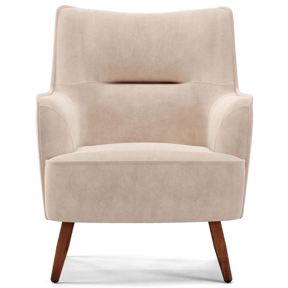 Kit 02 Poltronas Fixa Pés De Madeira Veludo Bege C-309 - 4